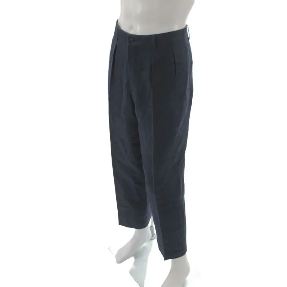 Issey Miyake Mens Dress Pants Blue 100% Linen Button Size 50
